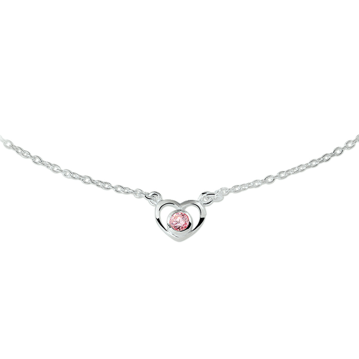 925 zilveren kinderketting met hart hanger en roze zirkonia - Lengte 36-38 cm