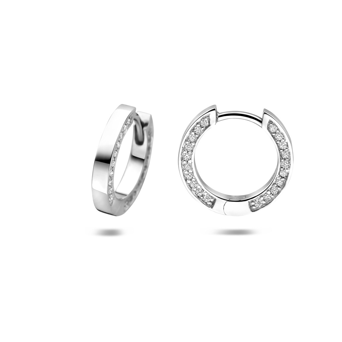 925 zilveren oorbellen met transparante zirkonia rand 2.5 mm breed - Diameter 14.5 mm
