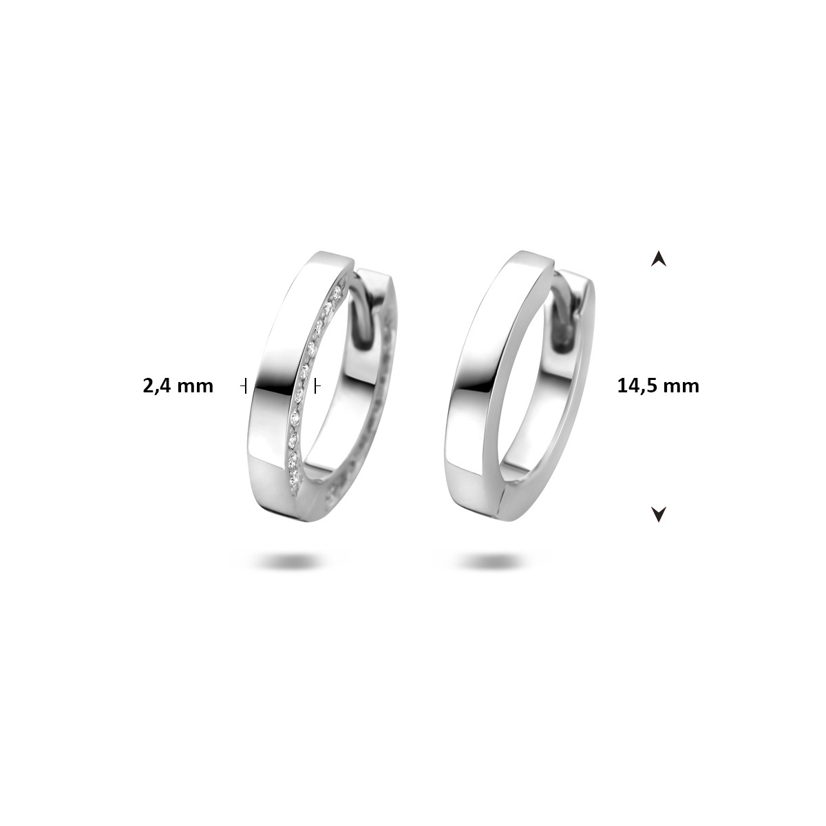 925 zilveren oorbellen met transparante zirkonia rand 2.5 mm breed - Diameter 14.5 mm