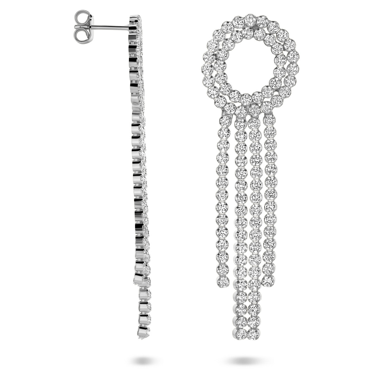925 zilveren oorhangers met ronde zirkonia stenen 19 mm breed - Hoogte 62 mm