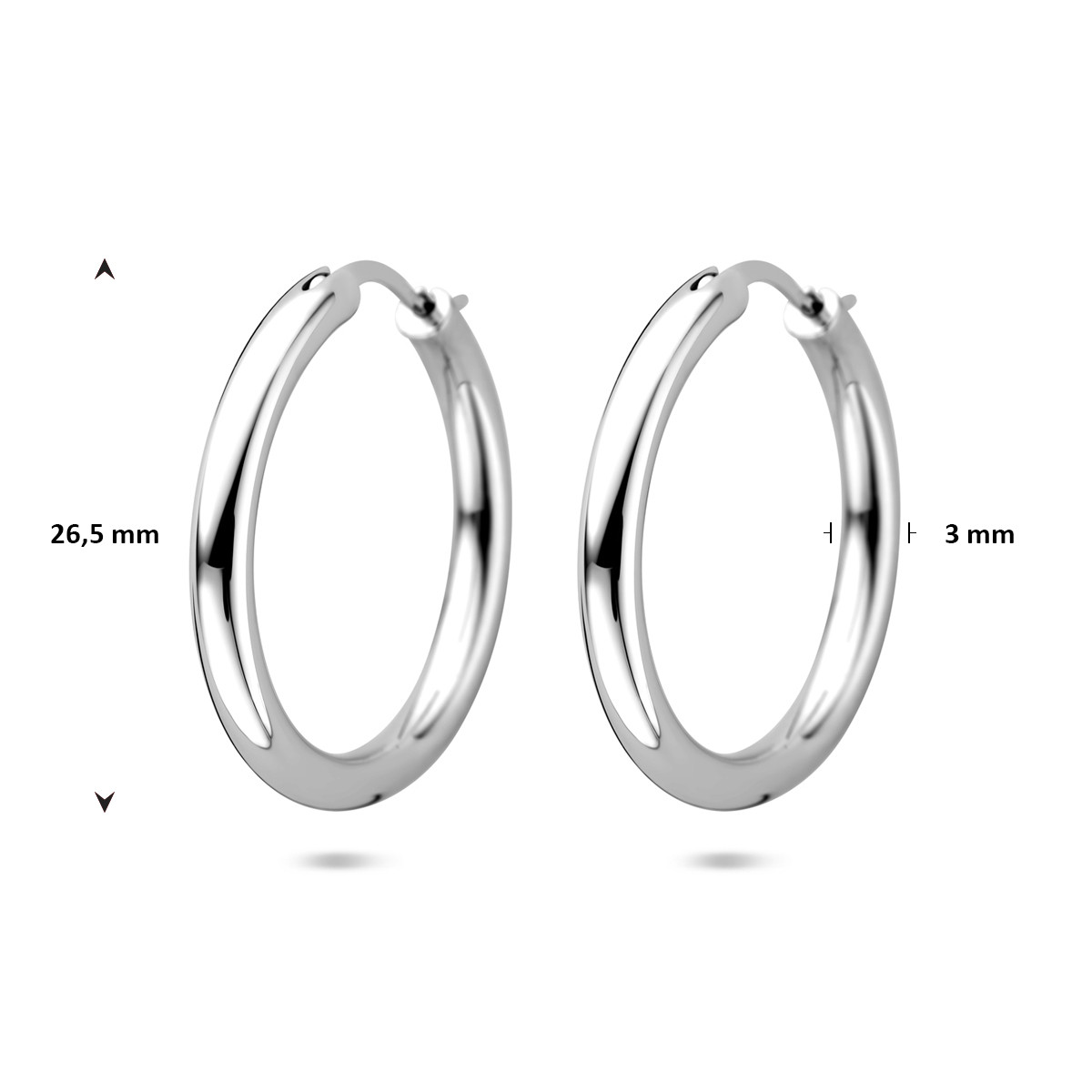 925 zilveren oorringen glanzend 3 mm breed - Diameter 27 mm