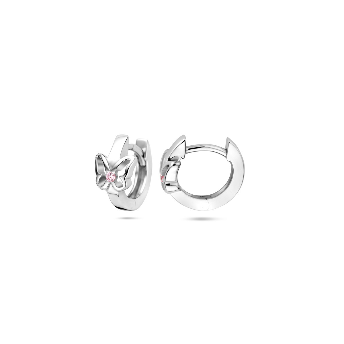 925 zilveren oorringen met vlinder en roze zirkonia - Diameter 10.5 mm