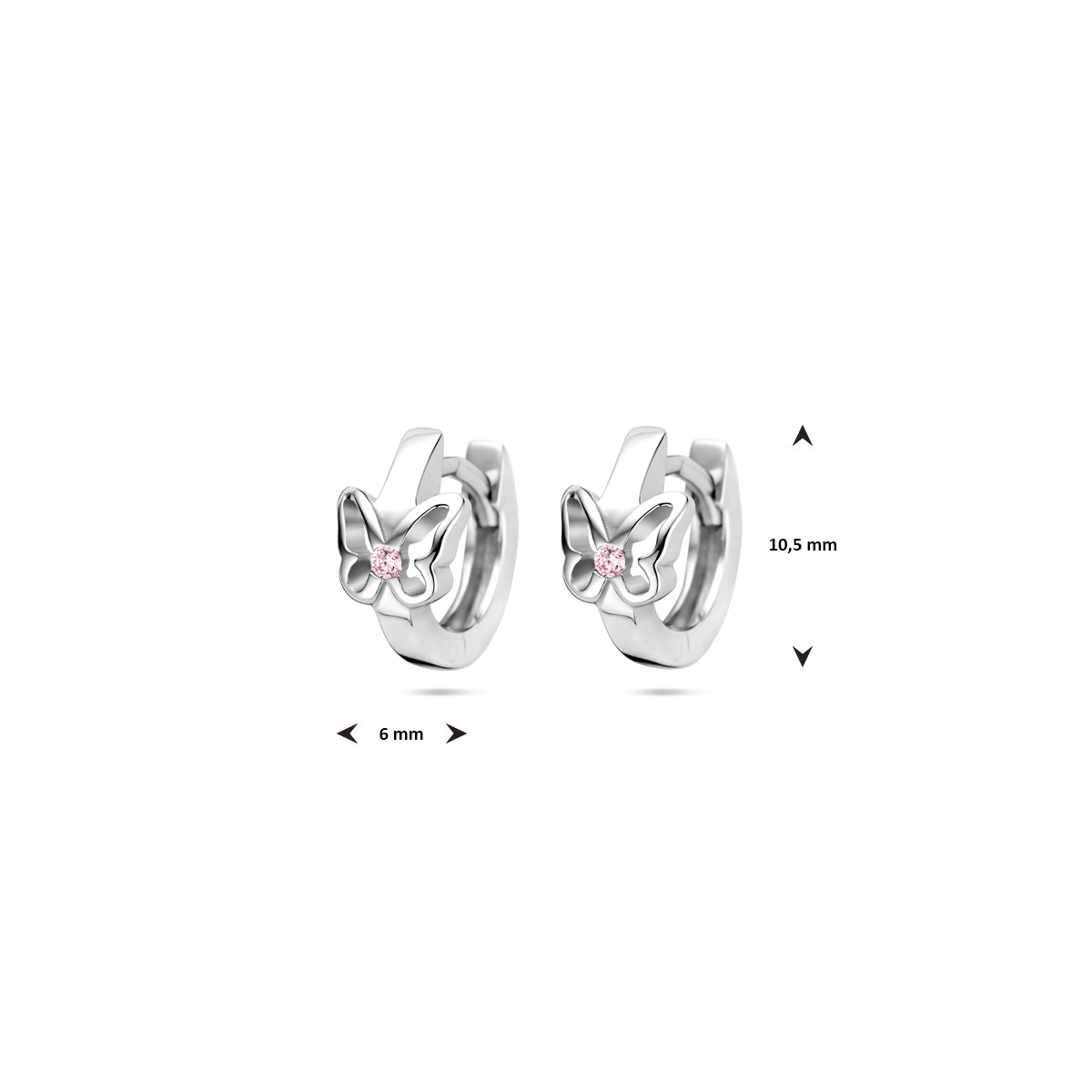 925 zilveren oorringen met vlinder en roze zirkonia - Diameter 10.5 mm