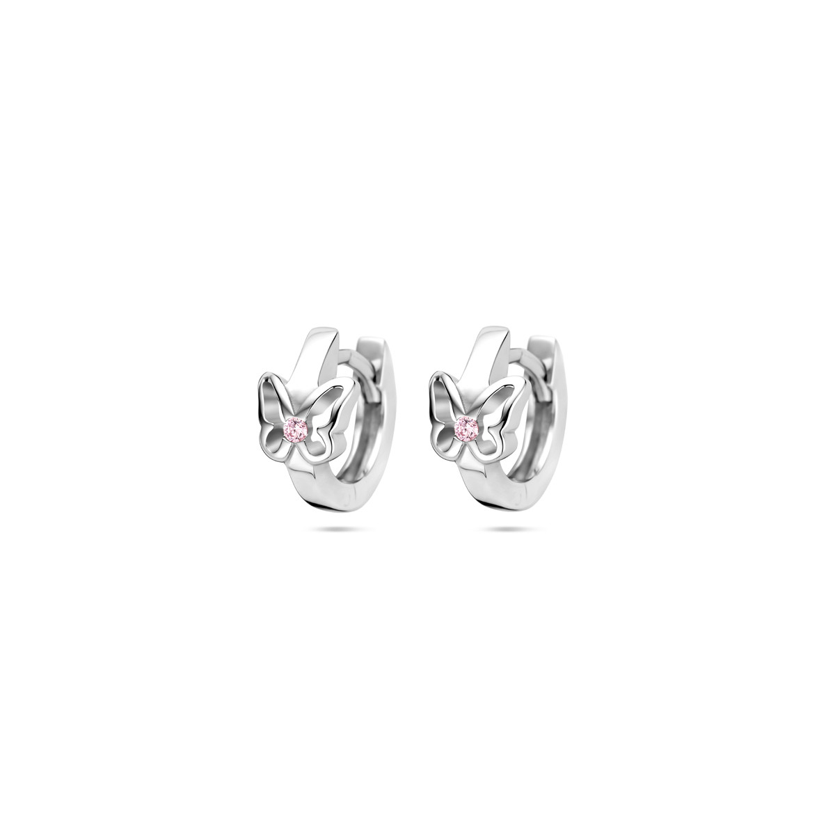 925 zilveren oorringen met vlinder en roze zirkonia - Diameter 10.5 mm