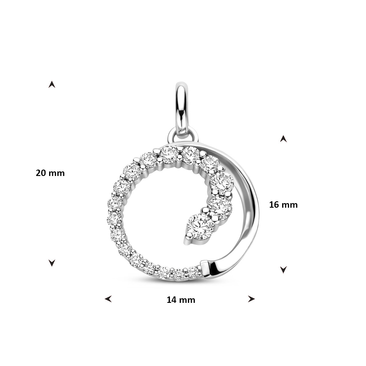 925 zilveren ronde hanger met zirkonia's 14 mm breed - Hoogte 20 mm