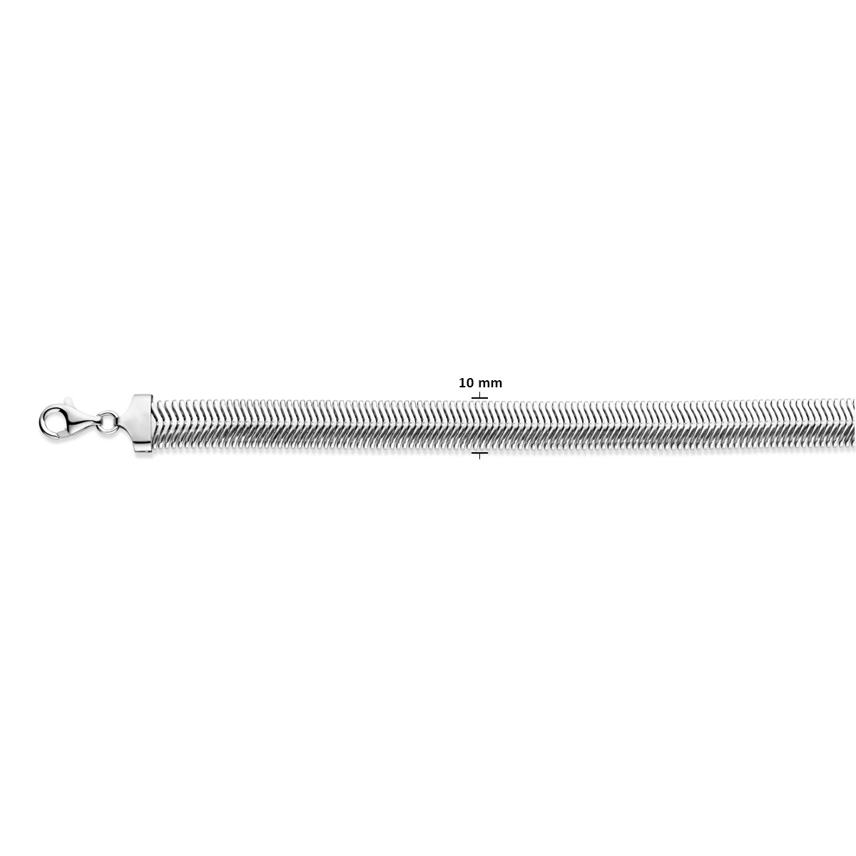 925 zilveren slangenschakelketting voor dames 10 mm breed - Lengte 43 cm