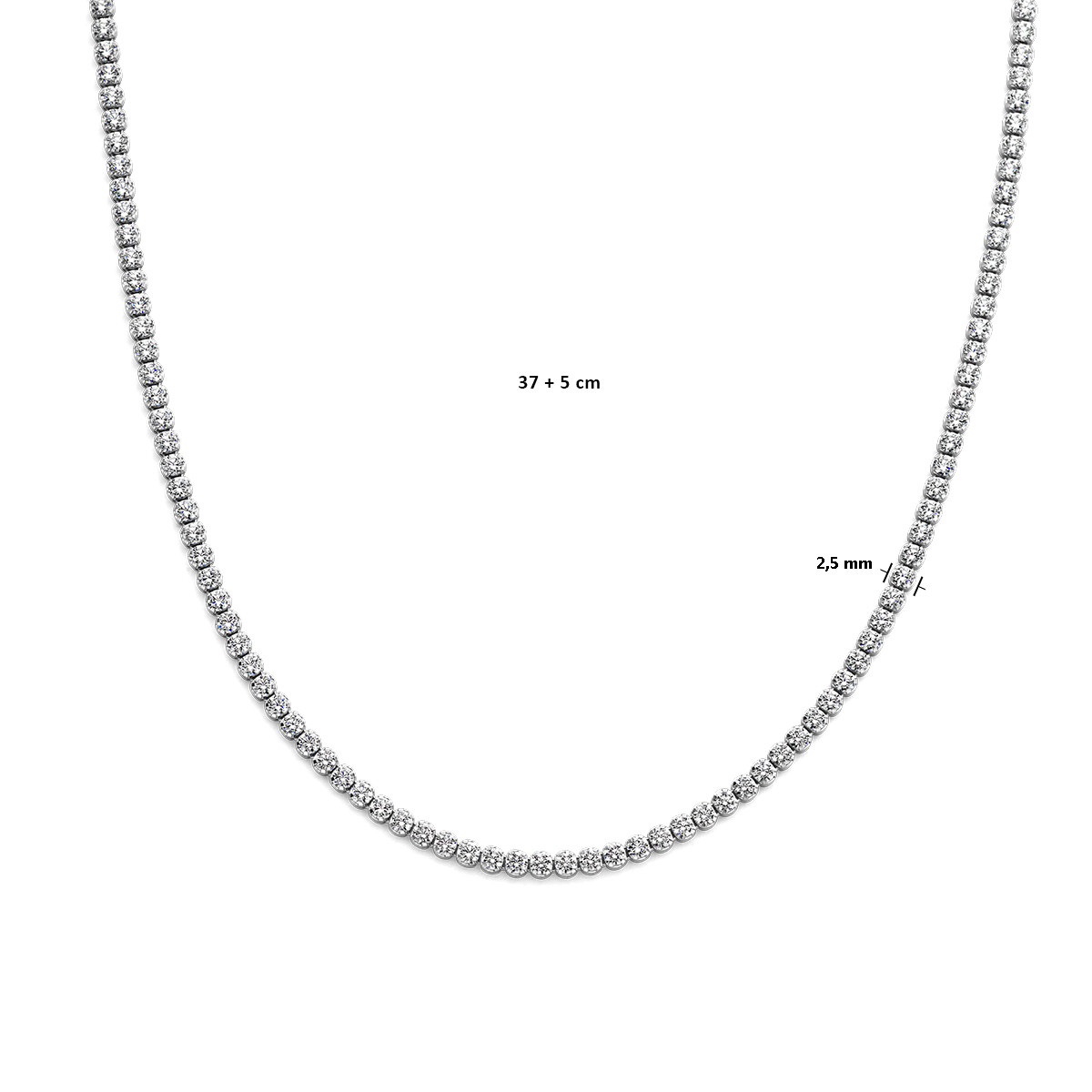 925 zilveren tennisketting met transparante zirkonia 2.5 mm breed - Lengte 37-42 cm