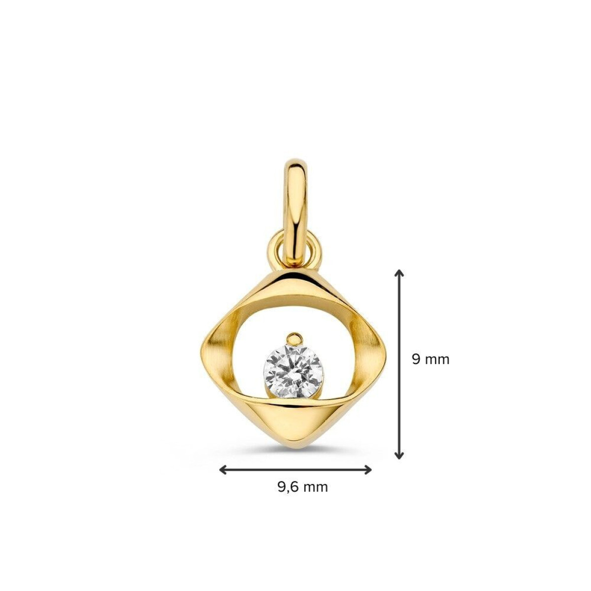Abstracte hanger met ronde zirkonia van 14-karaat glanzend en mat goud - 9 x 9.6 mm