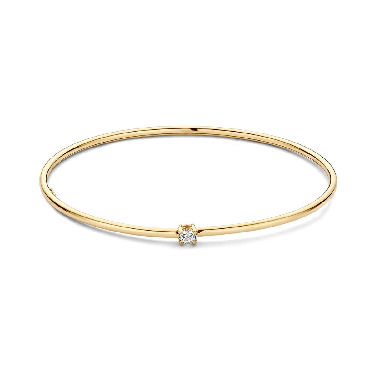 Afgeronde 14-karaat gouden bangle met transparante zirkonia 3.5 mm - Diameter 59 mm