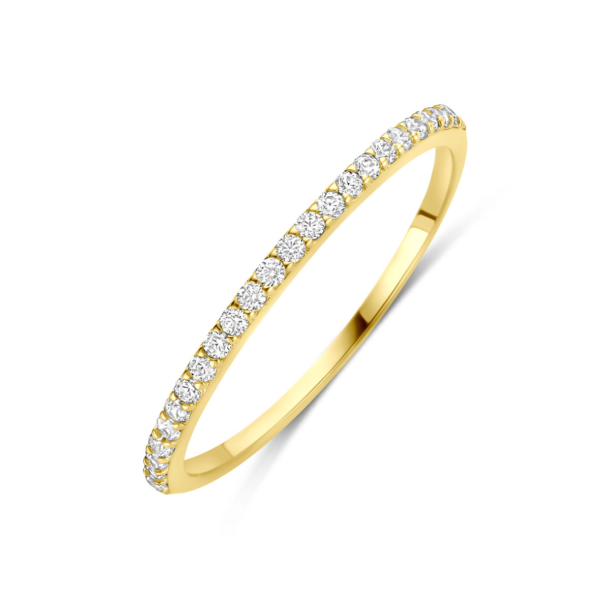 14-karaat gouden alliance ring met transparante zirkonia 1.3 mm breed