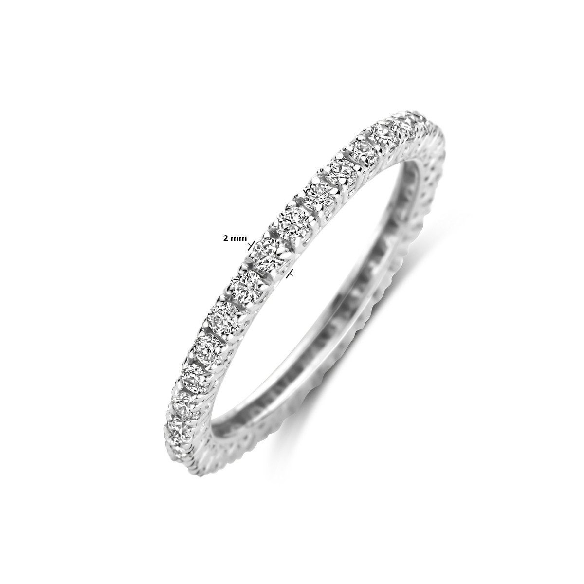 14-karaat witgouden memoire ring met briljant diamant 0.72 crt 2 mm breed