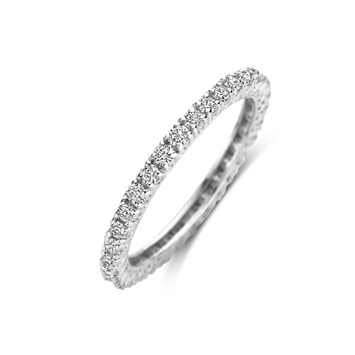 14-karaat witgouden memoire ring met briljant diamant 0.72 crt 2 mm breed