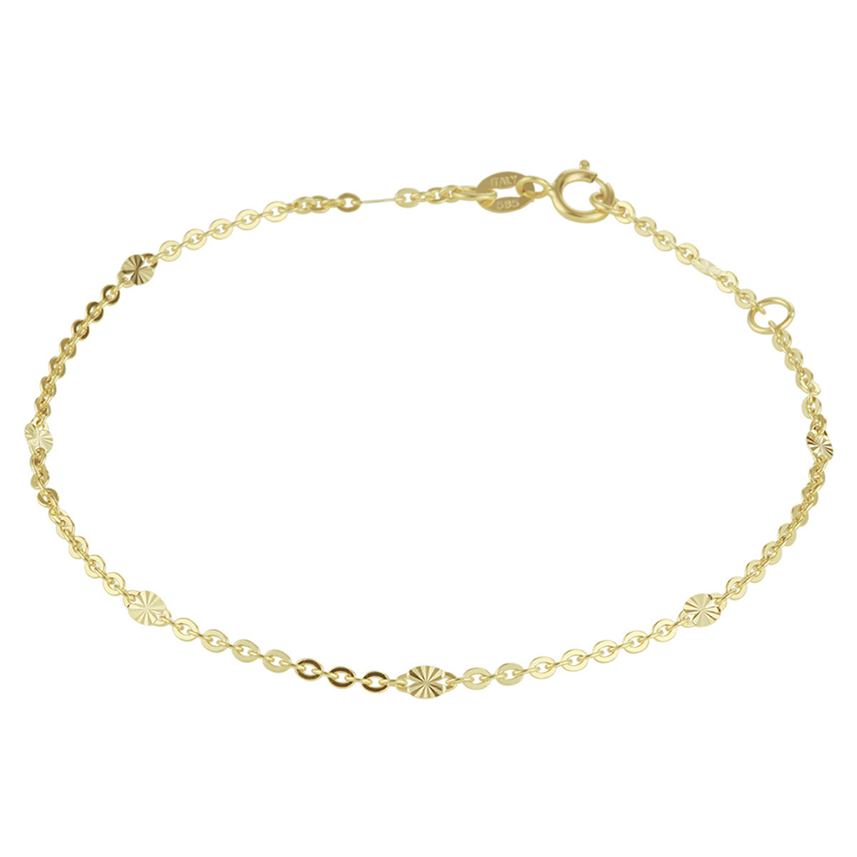Anker enkelbandje met gediamanteerde plaatjes goud - Lengte 24 - 26 cm