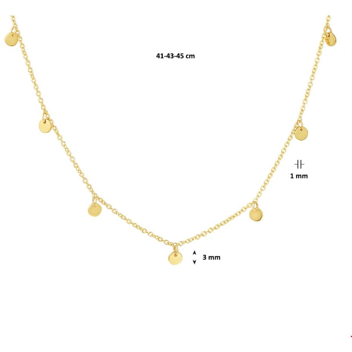 Anker schakelketting muntjes goud 41-43-45 cm draaglengte