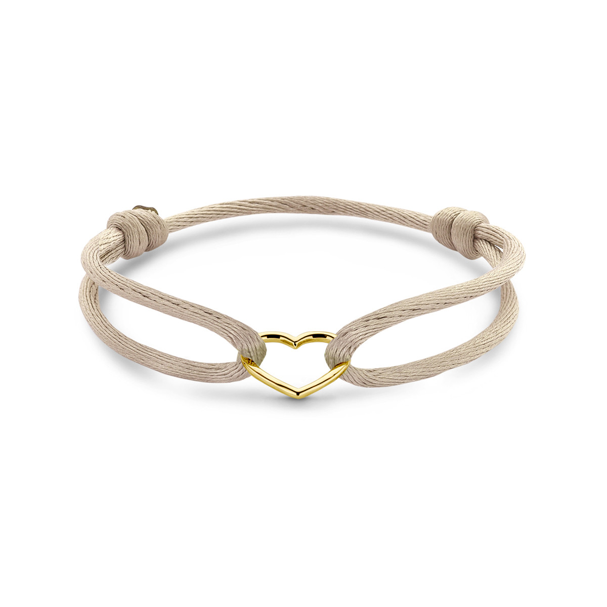 Armband met beige satijn en 14-karaat gouden hartje - Lengte 13-26 cm