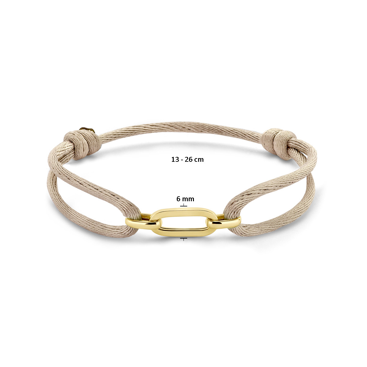 Armband met beige satijn en 14-karaat gouden schakel - Lengte 13-26 cm