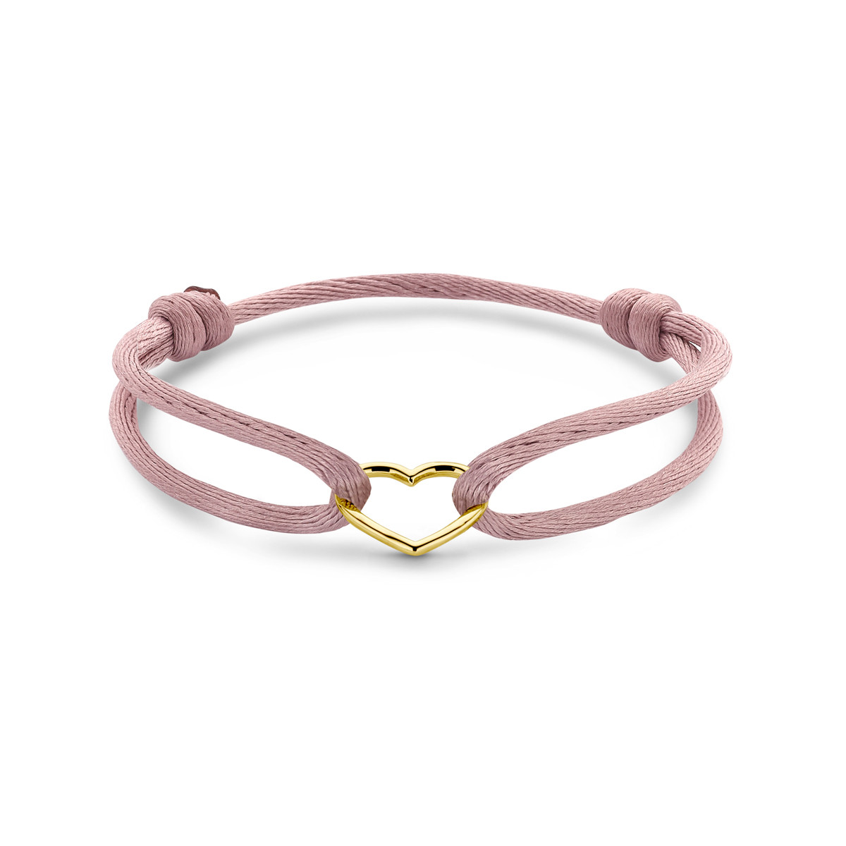 Armband met roze satijn en 14-karaat gouden hartje - Lengte 13-26 cm