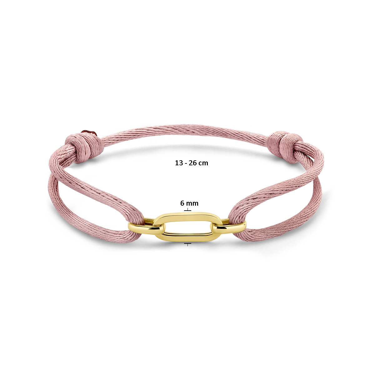 Armband met roze satijn en 14-karaat gouden schakel - Lengte 13-26 cm