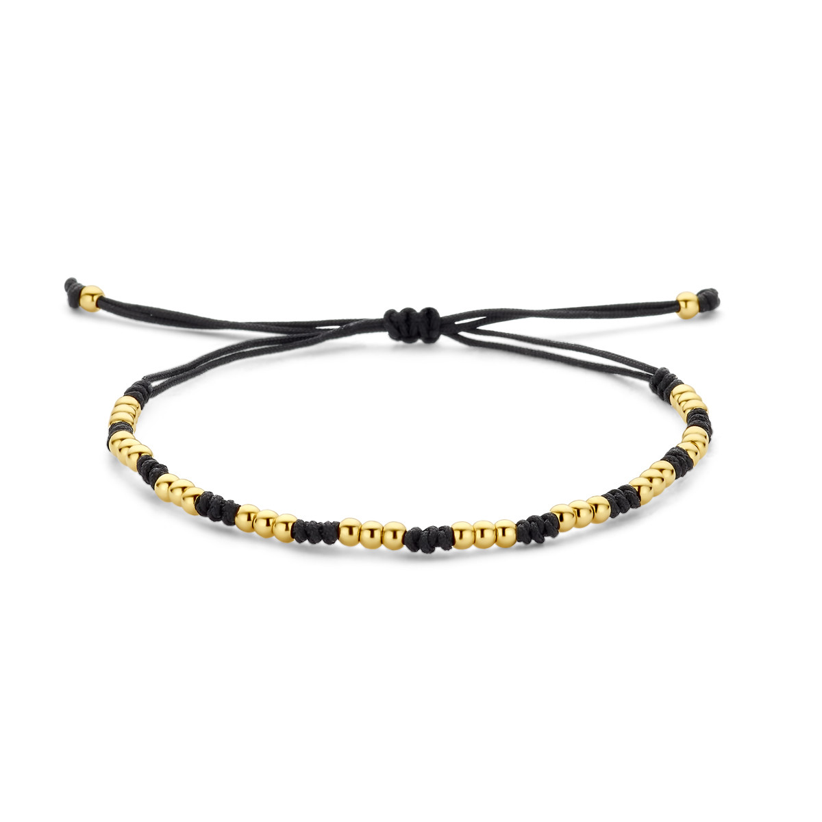 Armband met zwart nylon en gouden bolletjes - Lengte 12-24 cm