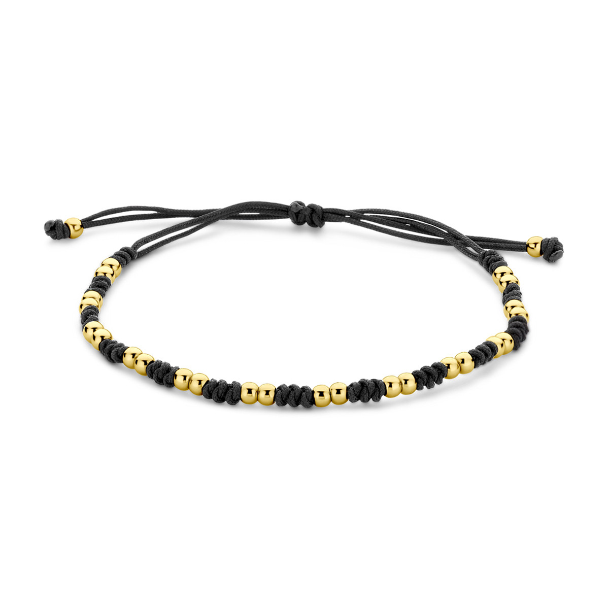 Armband van zwart nylon en 14-karaat gouden bolletjes - Lengte 12-24 cm