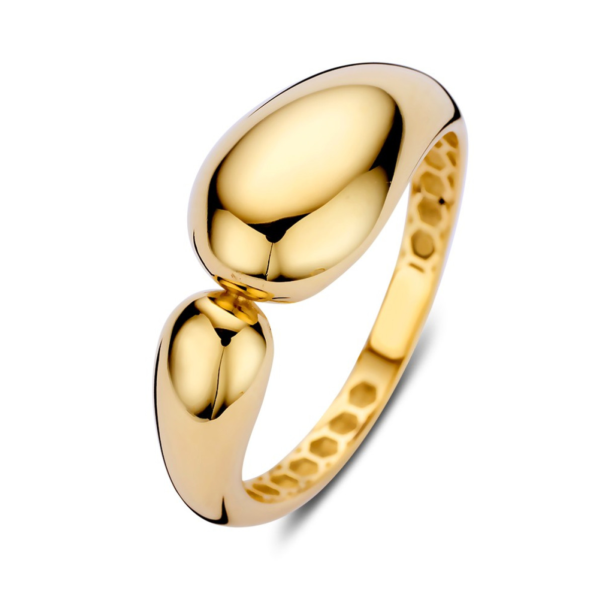 Asymmetrische 14-karaat gouden ring van 9 mm breed