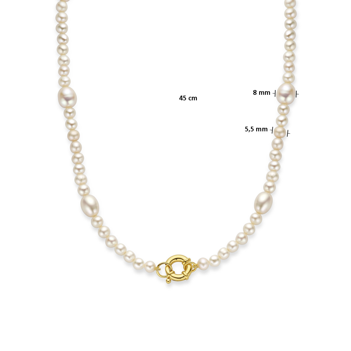 Barokke parelketting met groot gold plated springslot - Lengte 45 cm