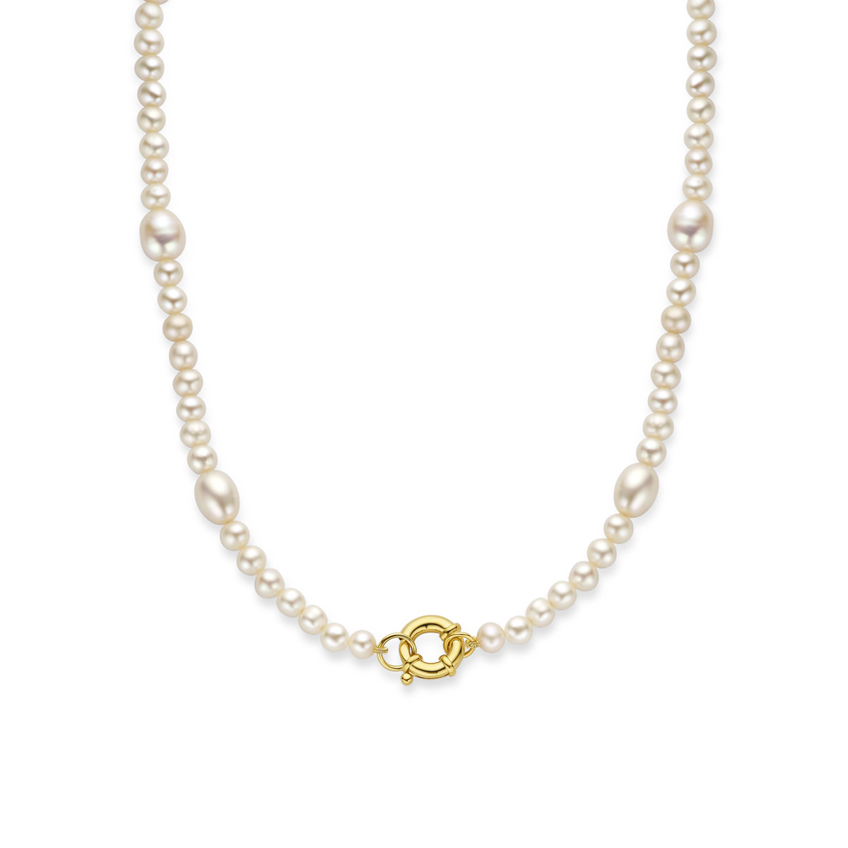 Barokke parelketting met groot gold plated springslot - Lengte 45 cm