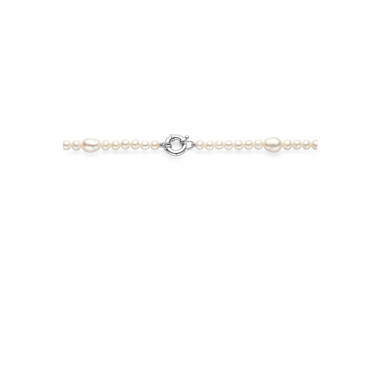 Barokke parelketting van zilver met groot zilver springslot - Lengte 45 cm