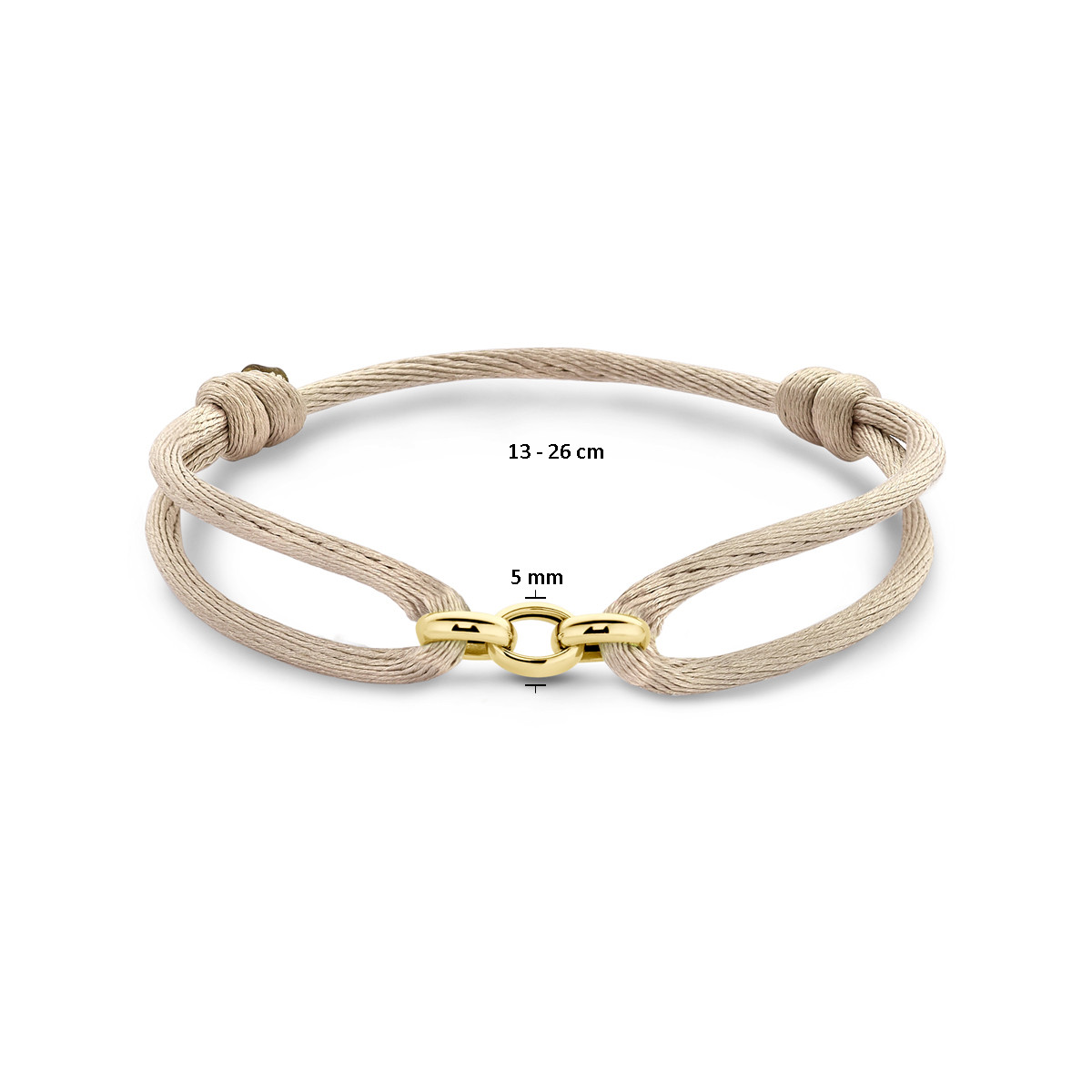 Beige satijnen armband met 14-karaat gouden schakel - Lengte 13-26 cm
