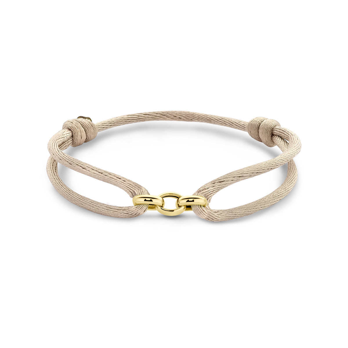 Beige satijnen armband met 14-karaat gouden schakel - Lengte 13-26 cm