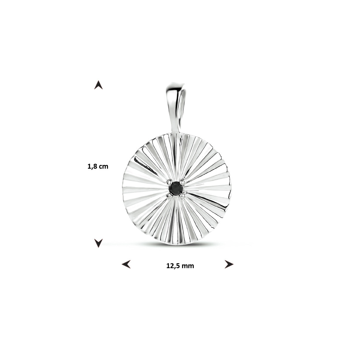 Bewerkte zilveren hanger met zwarte zirkonia - Diameter 12.5 mm