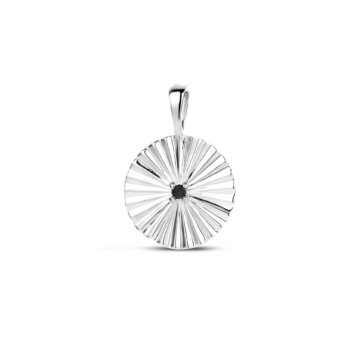 Bewerkte zilveren hanger met zwarte zirkonia - Diameter 12.5 mm