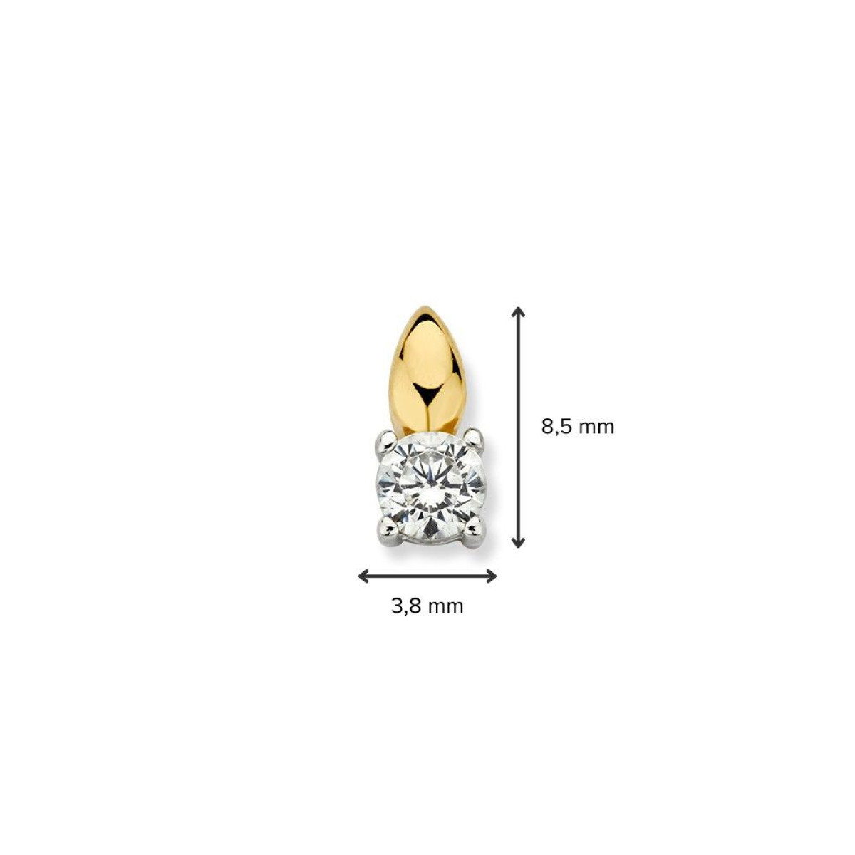 Bicolor 14-karaat gouden en witgouden hanger met solitaire zirkonia - 3.8 mm x 8.5 mm