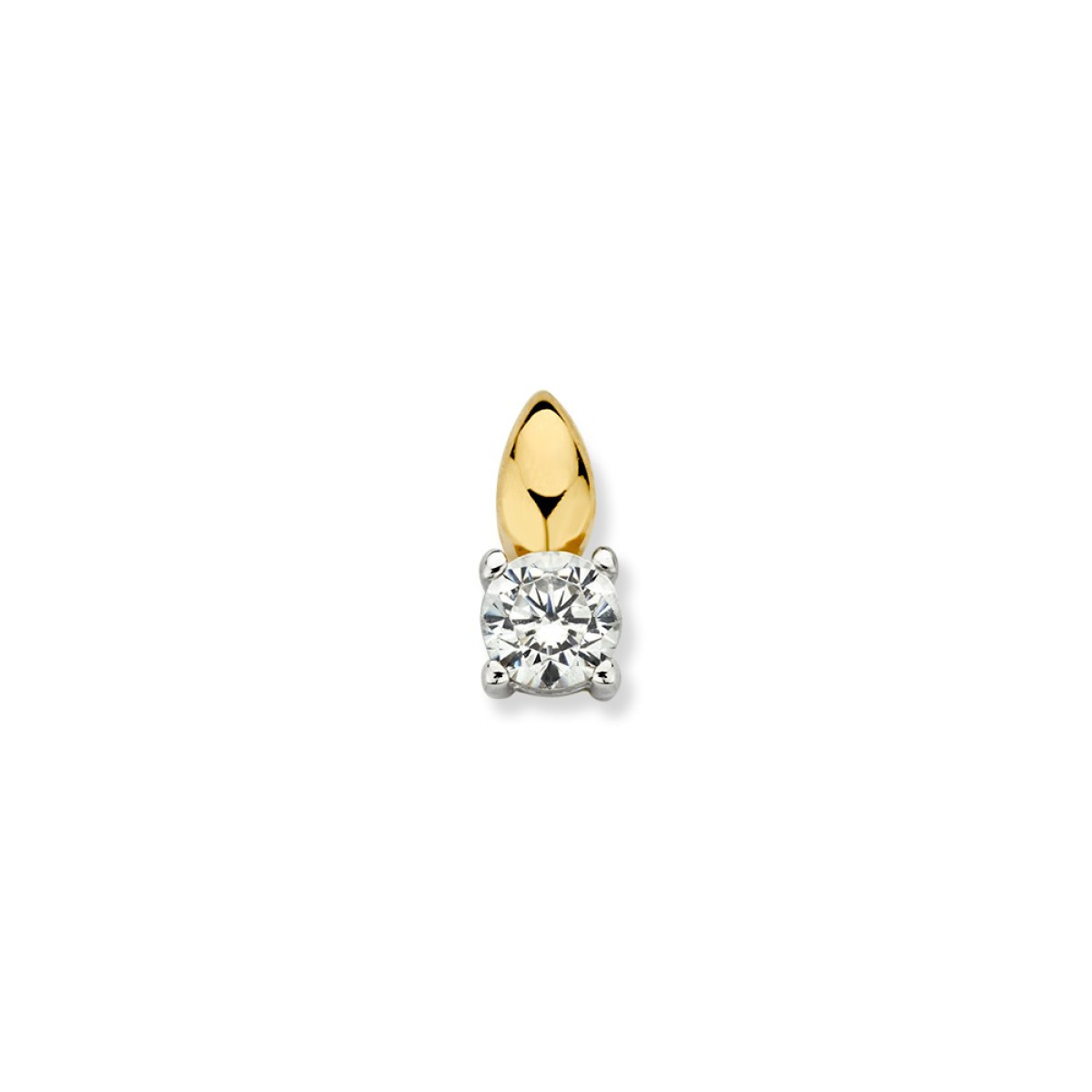 Bicolor 14-karaat gouden en witgouden hanger met solitaire zirkonia - 3.8 mm x 8.5 mm