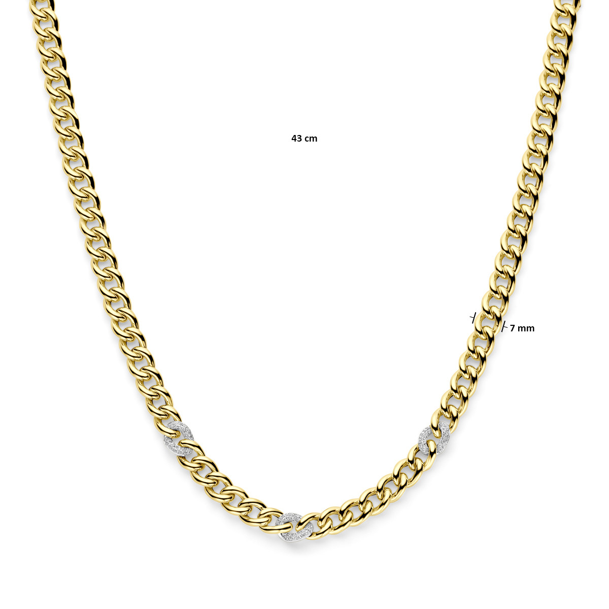 Bicolor 14-karaat gourmetketting met diamanten 0.31 crt glanzend - Lengte 43 cm