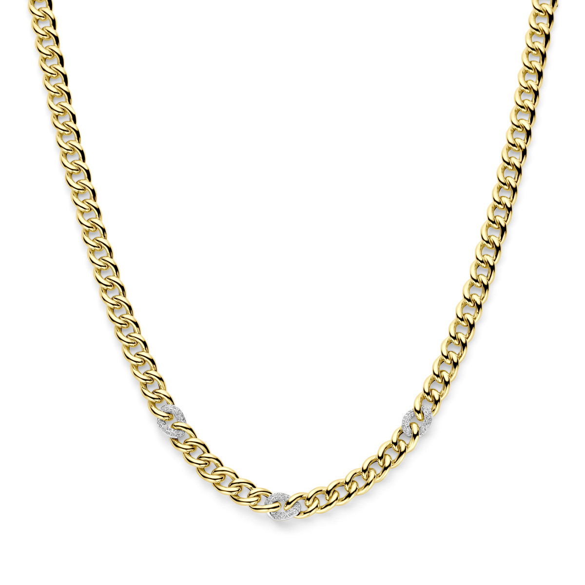 Bicolor 14-karaat gourmetketting met diamanten 0.31 crt glanzend - Lengte 43 cm