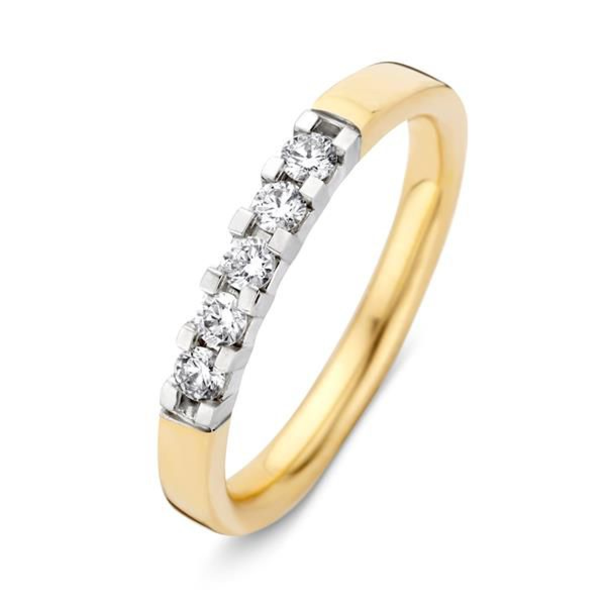 Bicolor damesring met chatonzetting diamant 0.25 crt.