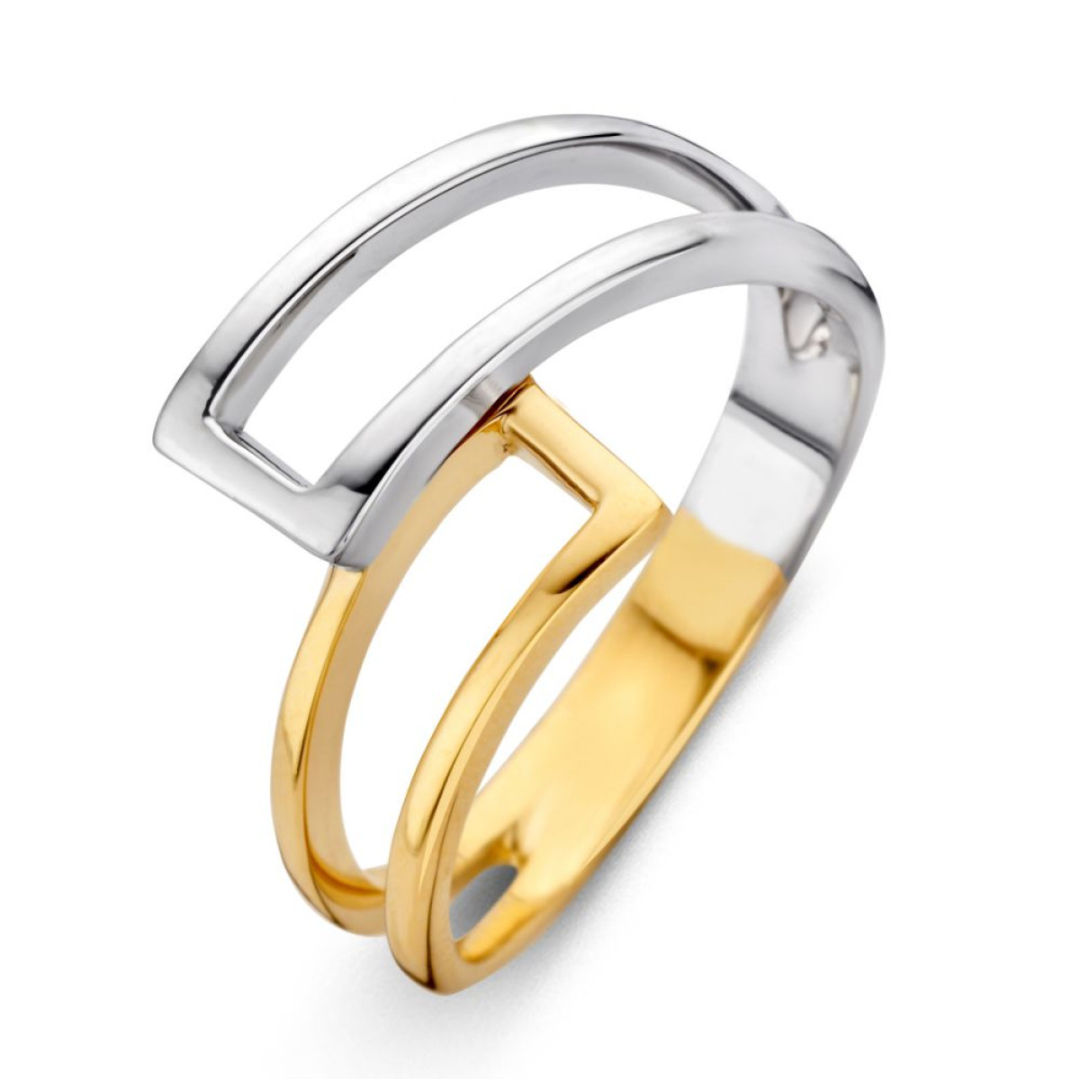 Bicolor damesring met modern draaiend design