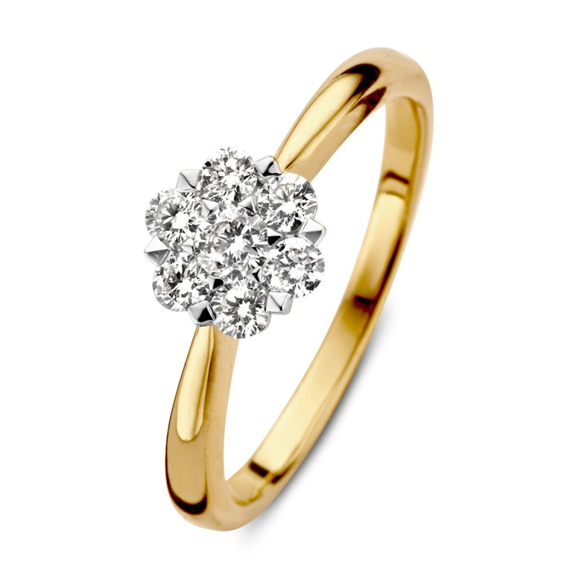 Bicolor entourage ring met diamanten in bloemvorm van 0.40 crt