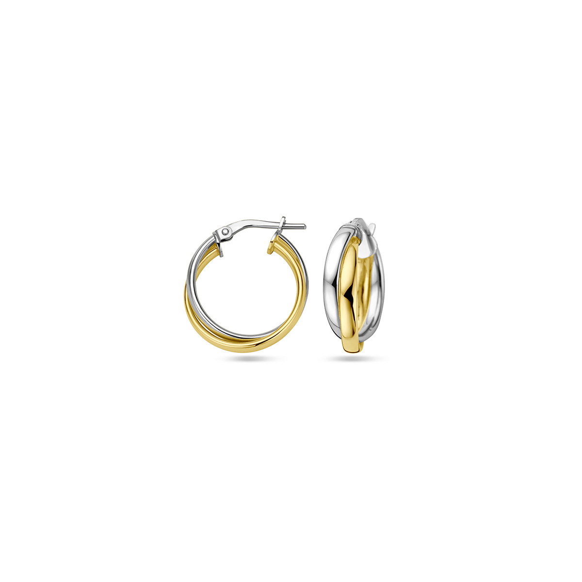 Bicolor gold plated oorringen met zilver - 5.3 mm x 21 mm