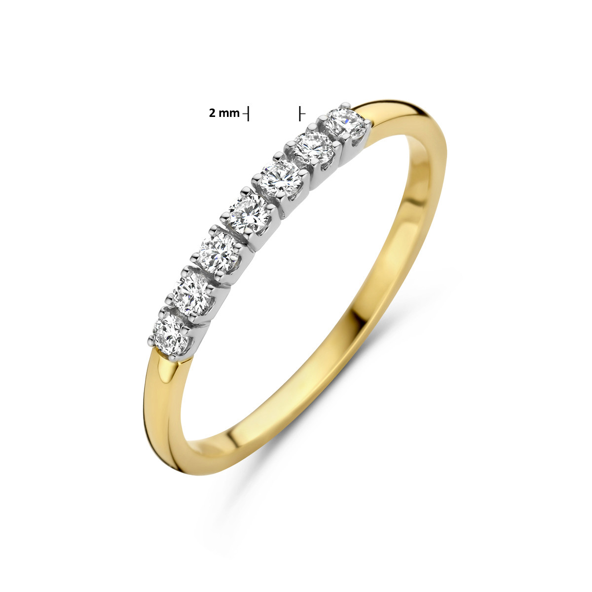 Bicolor gouden en witgouden alliance ring met zeven diamanten 0.21 crt