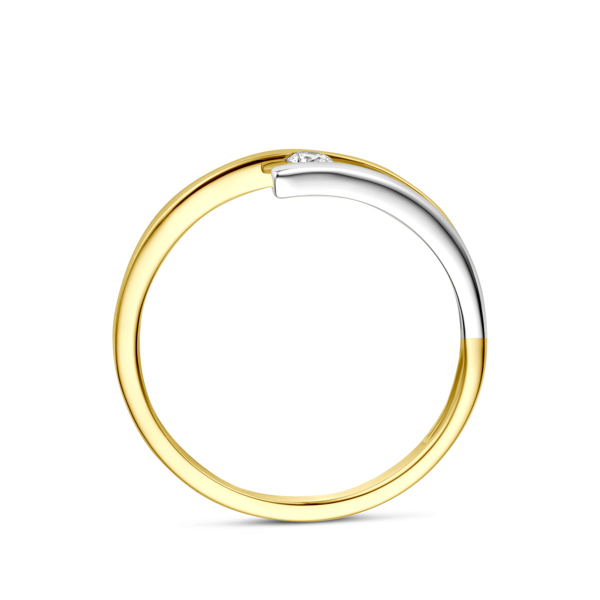 Bicolor gouden en witgouden solitair ring met diamant 0.05 crt 5 mm breed