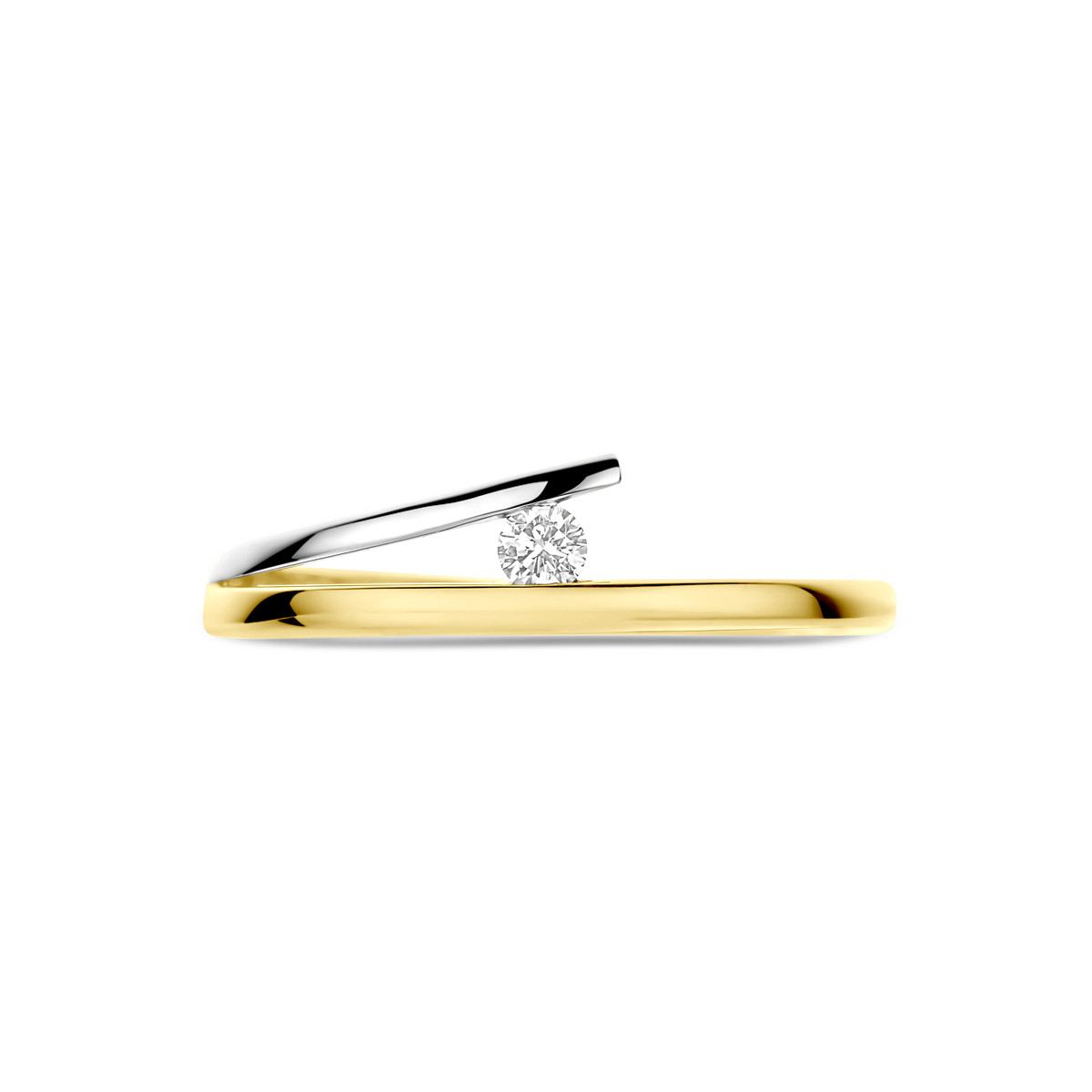 Bicolor gouden en witgouden solitair ring met diamant 0.05 crt 5 mm breed