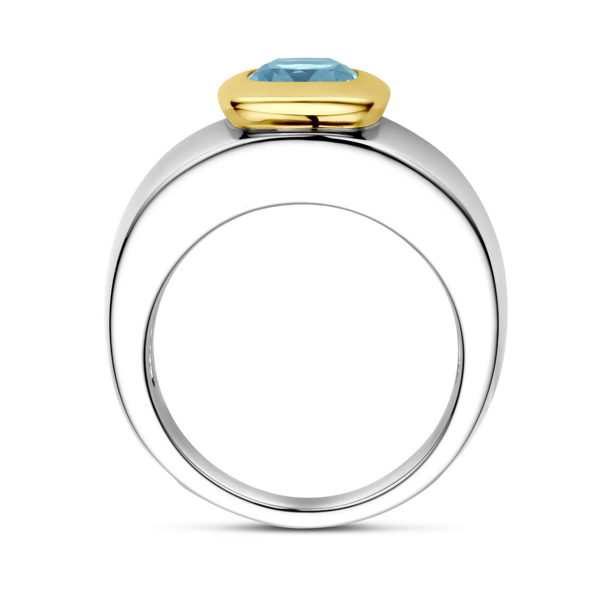 Bicolor gouden en zilveren ring met blauw topaas