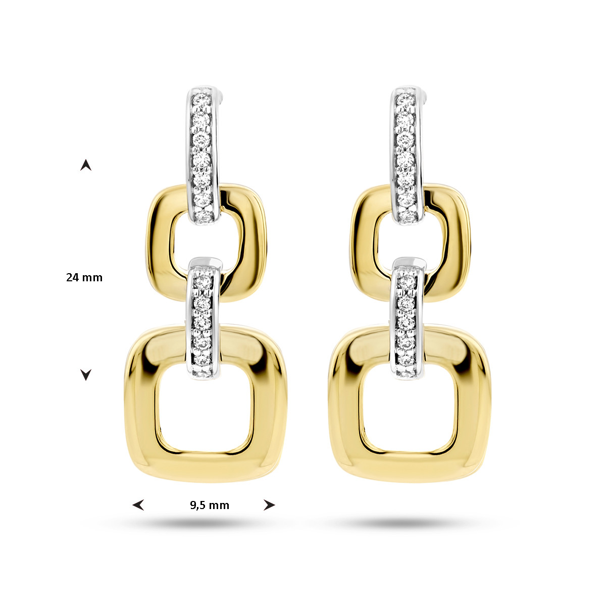 Bicolor gouden schakeloorbellen met diamant - 24 mm