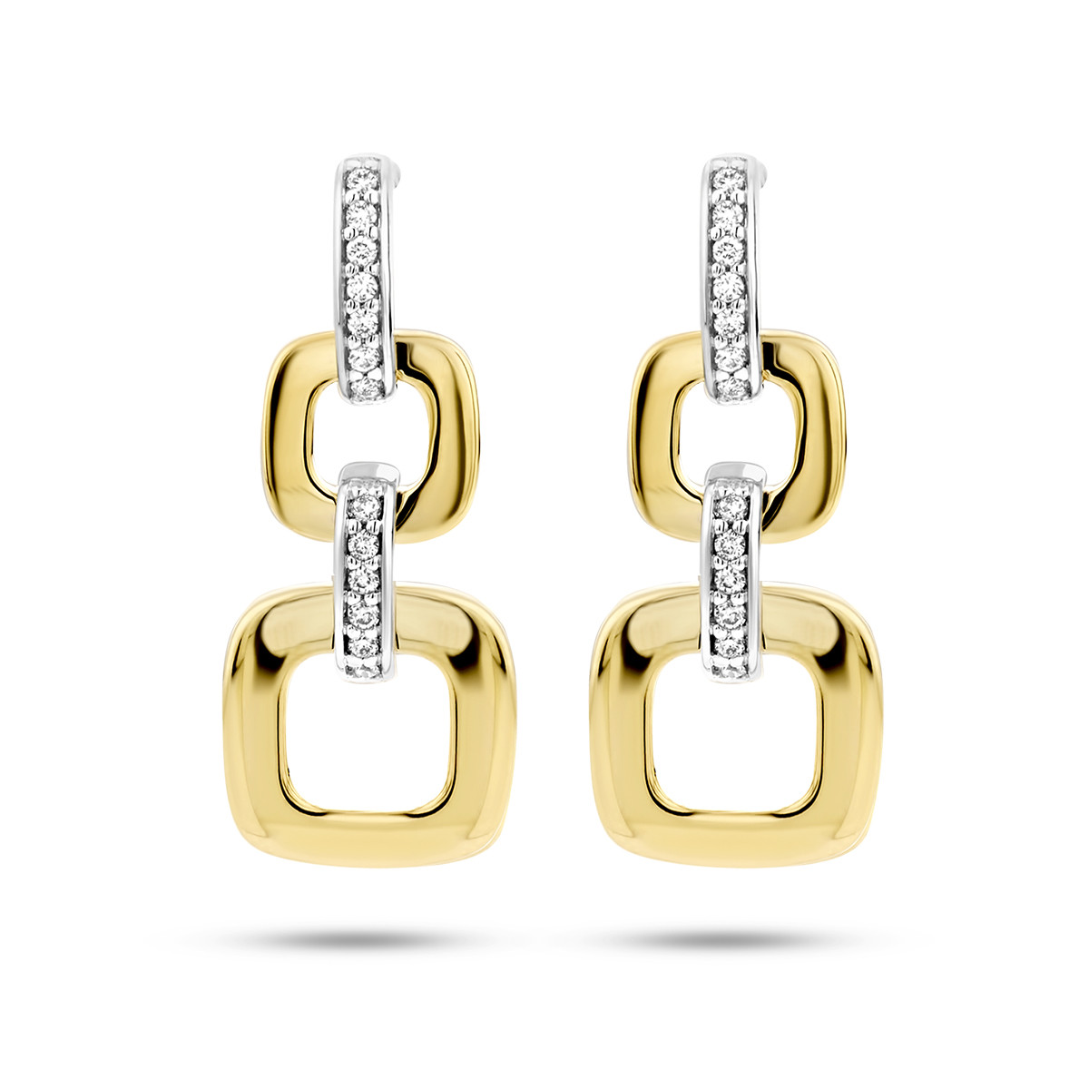 Bicolor gouden schakeloorbellen met diamant - 24 mm