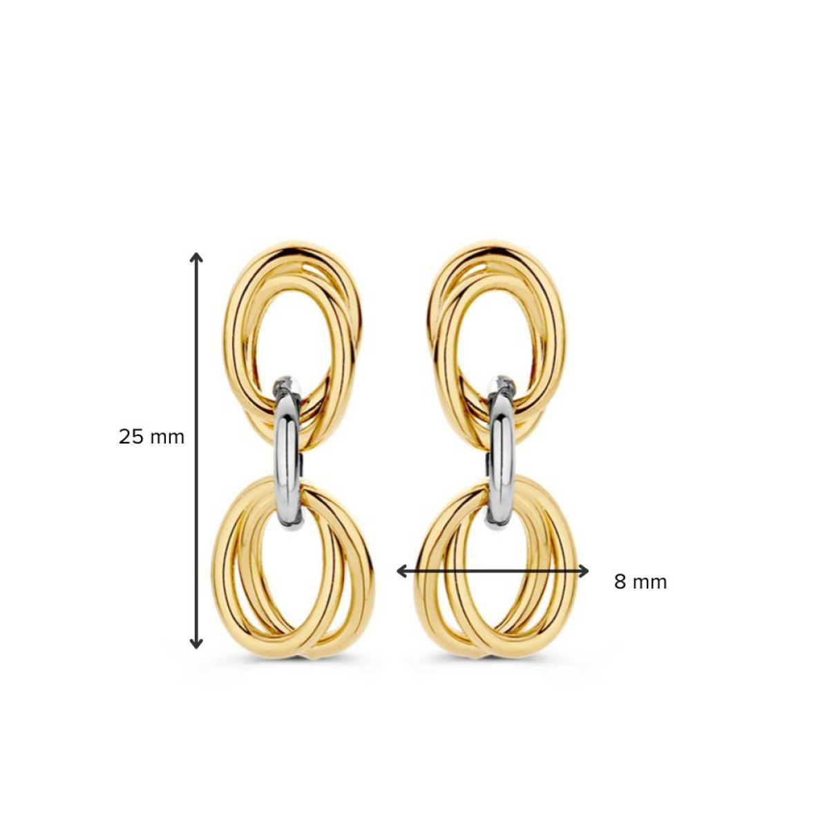 Bicolor gouden schakeloorbellen met ovale schakels - Hoogte 25 mm