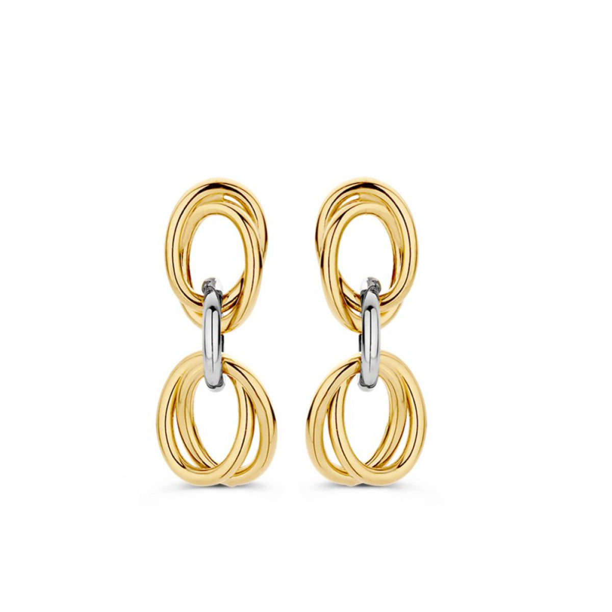 Bicolor gouden schakeloorbellen met ovale schakels - Hoogte 25 mm