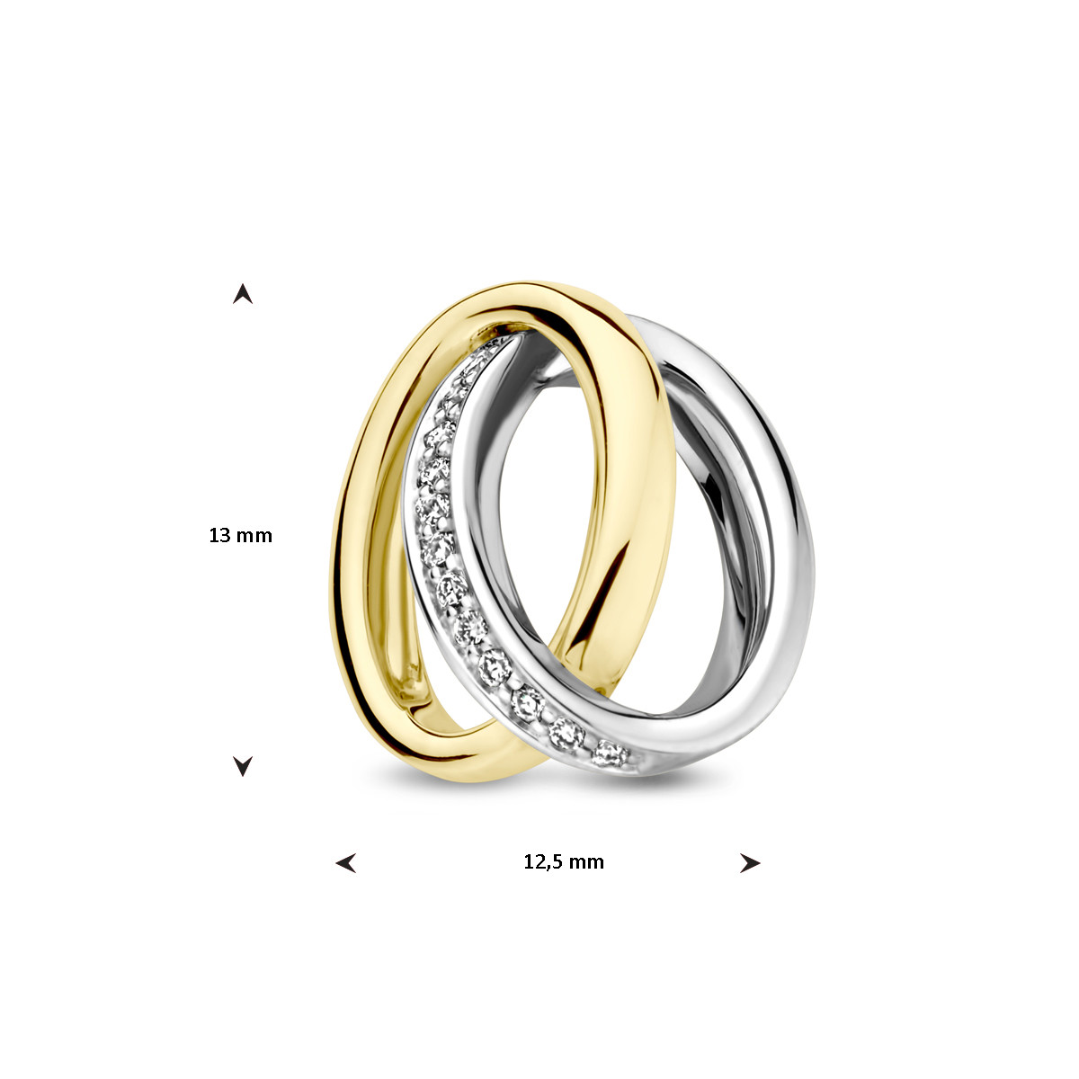 Bicolor hanger geelgoud en witgoud ringen met diamant 0.05 crt - 12.5 mm x 13 mm