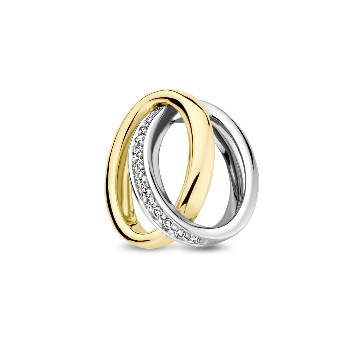 Bicolor hanger geelgoud en witgoud ringen met diamant 0.05 crt - 12.5 mm x 13 mm